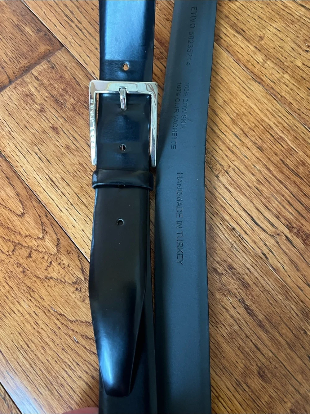 Hugo Boss Belt Men’s 100% Leather with Silver-Tone Buckle Black Size 44/115